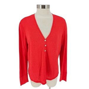 Victorias Secret Henley Shirt Red Long Sleeve Button V Neck Top Medium